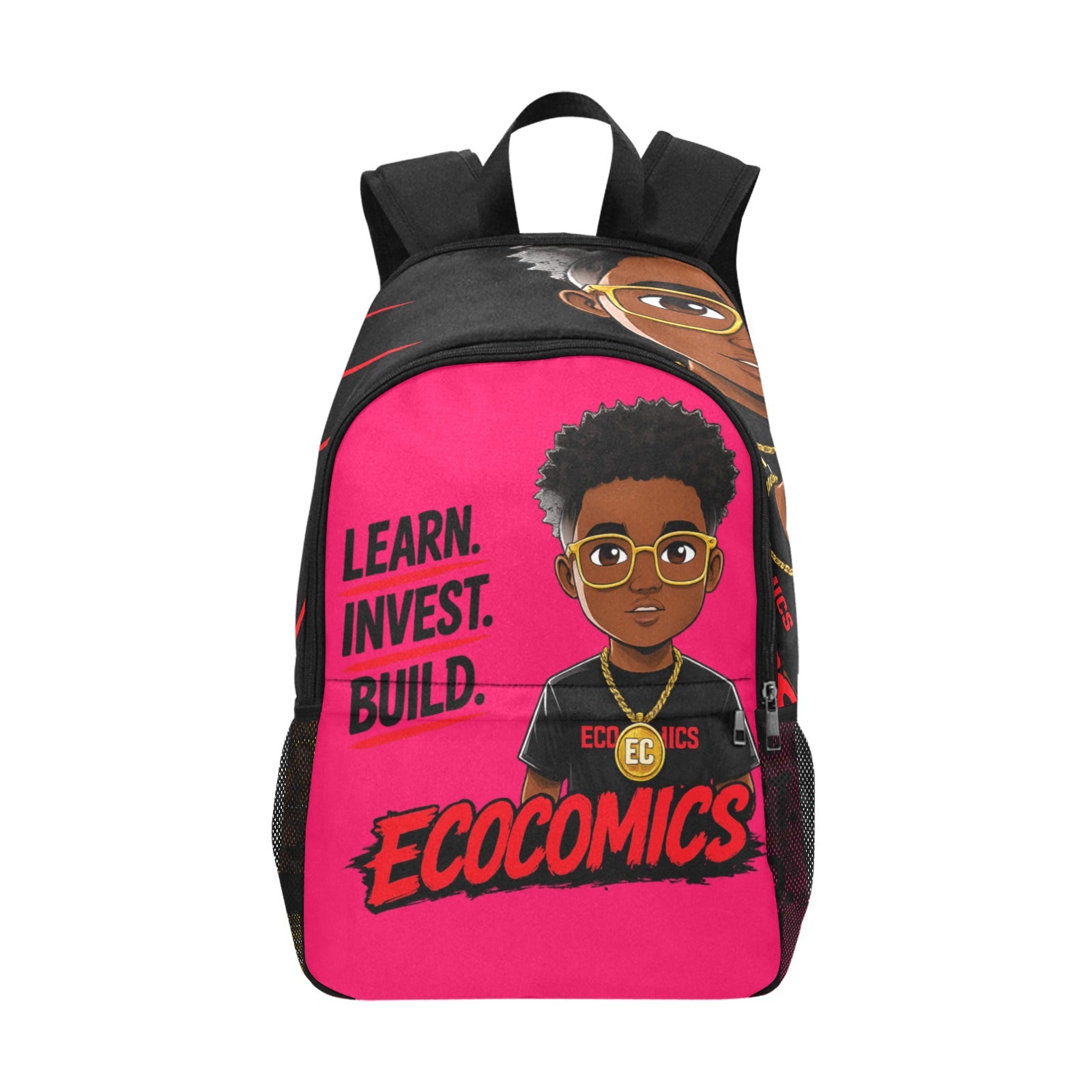 Ecocomics Pink Backpack Fabric Backpack with Side Mesh Pockets