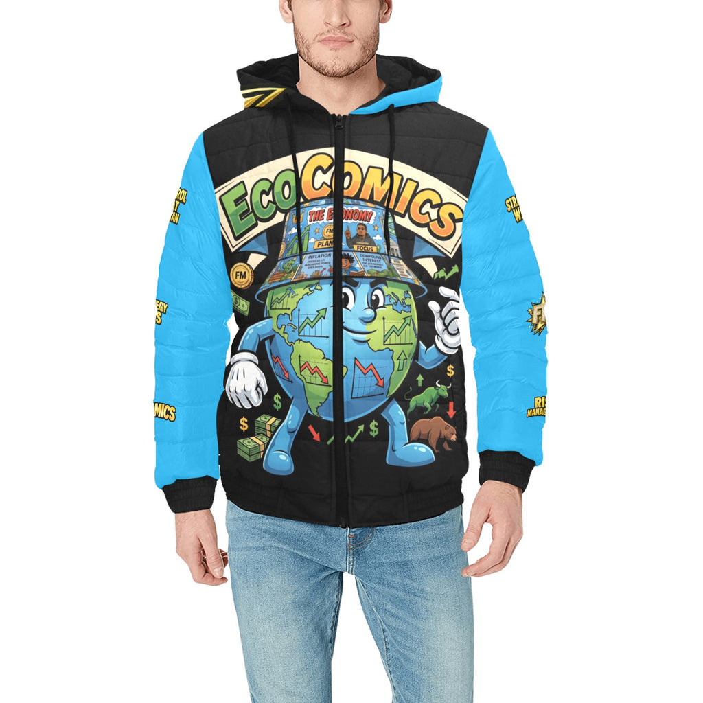 Ecocomic Bubble Jacket Black & Blue Hooded Jacket