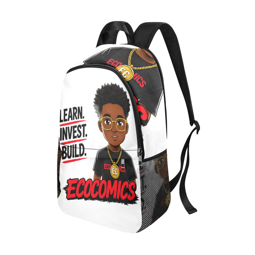 Ecocomics Learn Invest Build Fabric Backpack with Side Mesh Pockets