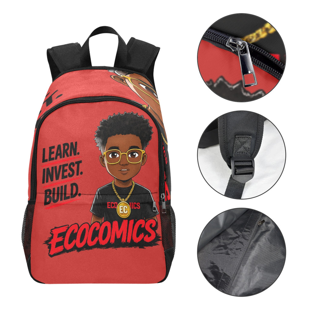 Ecocomics Red Backpack Fabric Backpack with Side Mesh Pockets