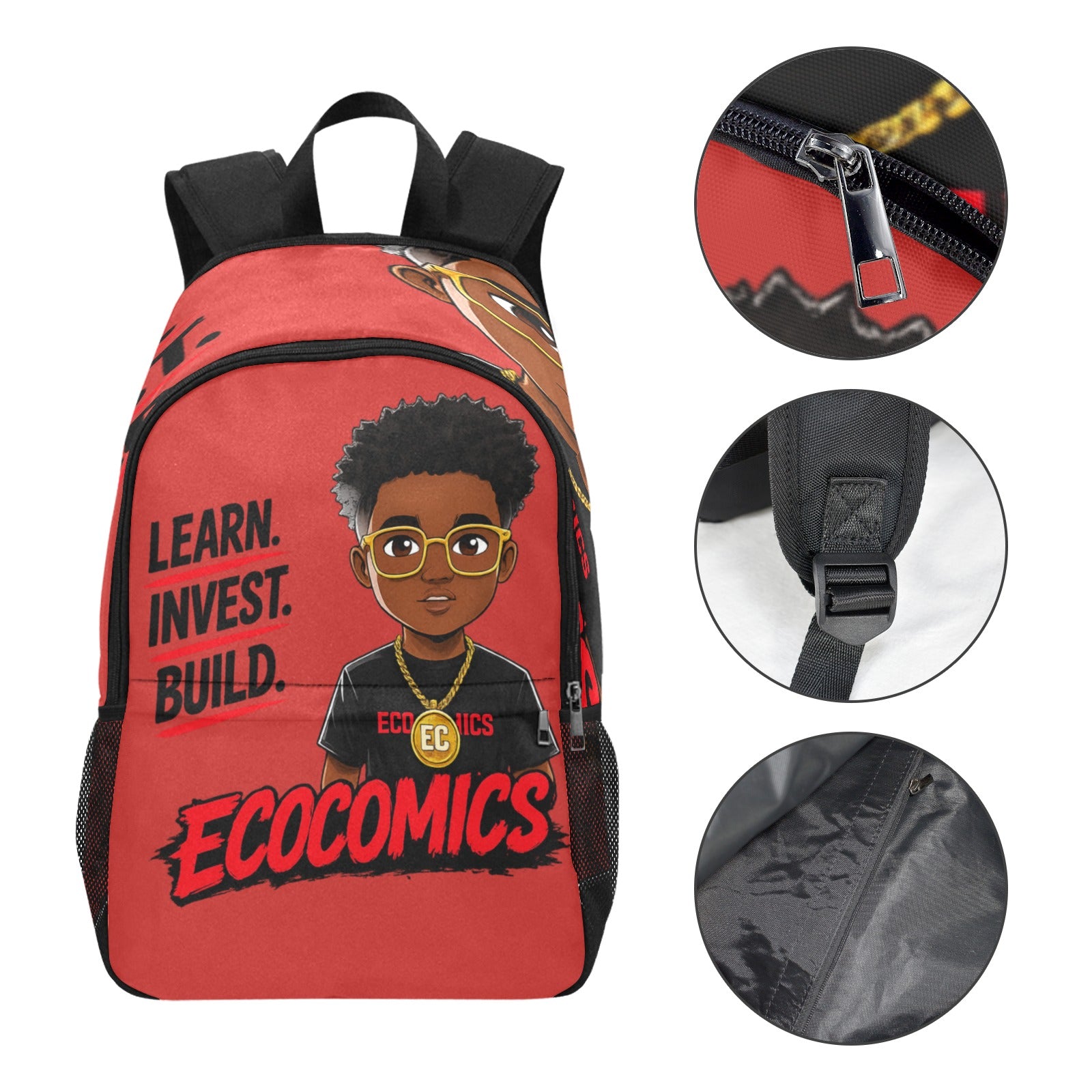 Ecocomics Red Backpack Fabric Backpack with Side Mesh Pockets
