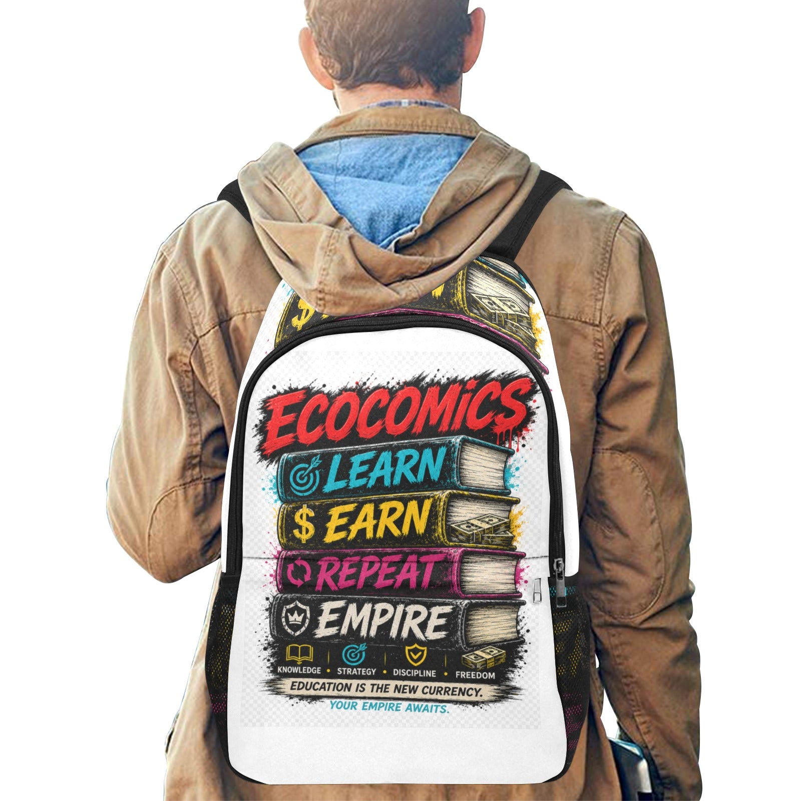Back To School Fabric Backpack with Side Mesh Pockets