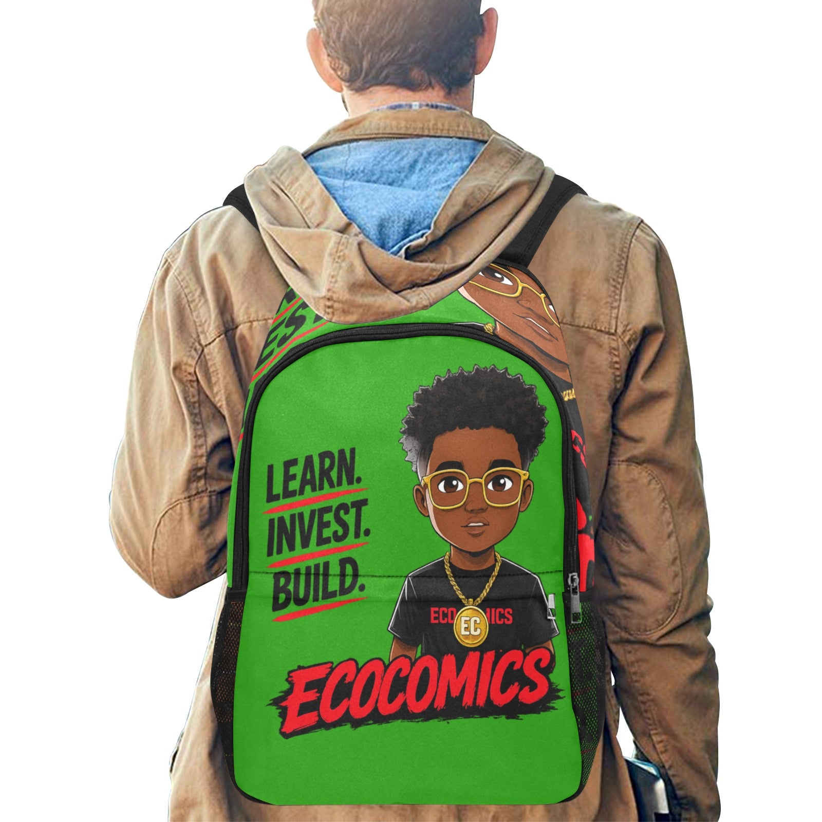 Ecocomics Green Backpack Fabric Backpack with Side Mesh Pockets