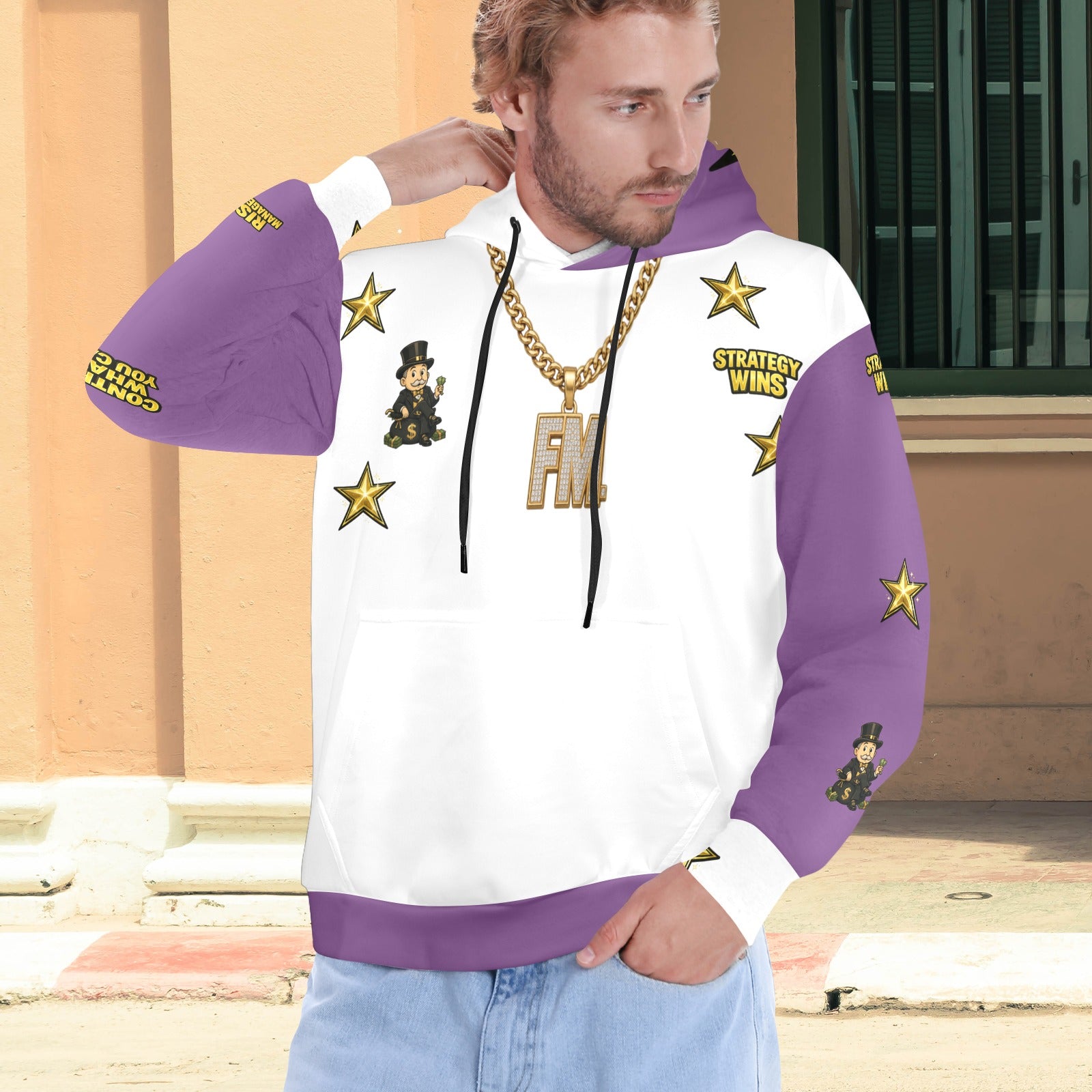 Ecocomics Hoodie White and Purple Men's Hoodie