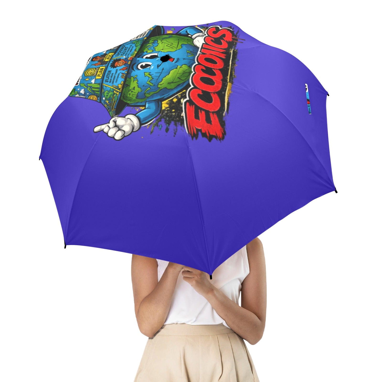 Ecocomics Blue Unbrella Semi-Automatic Foldable Umbrella