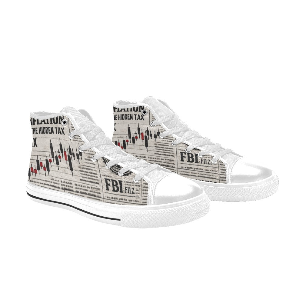 News Paper Sneakers Kids' High Top Canvas Shoes-4 Sides