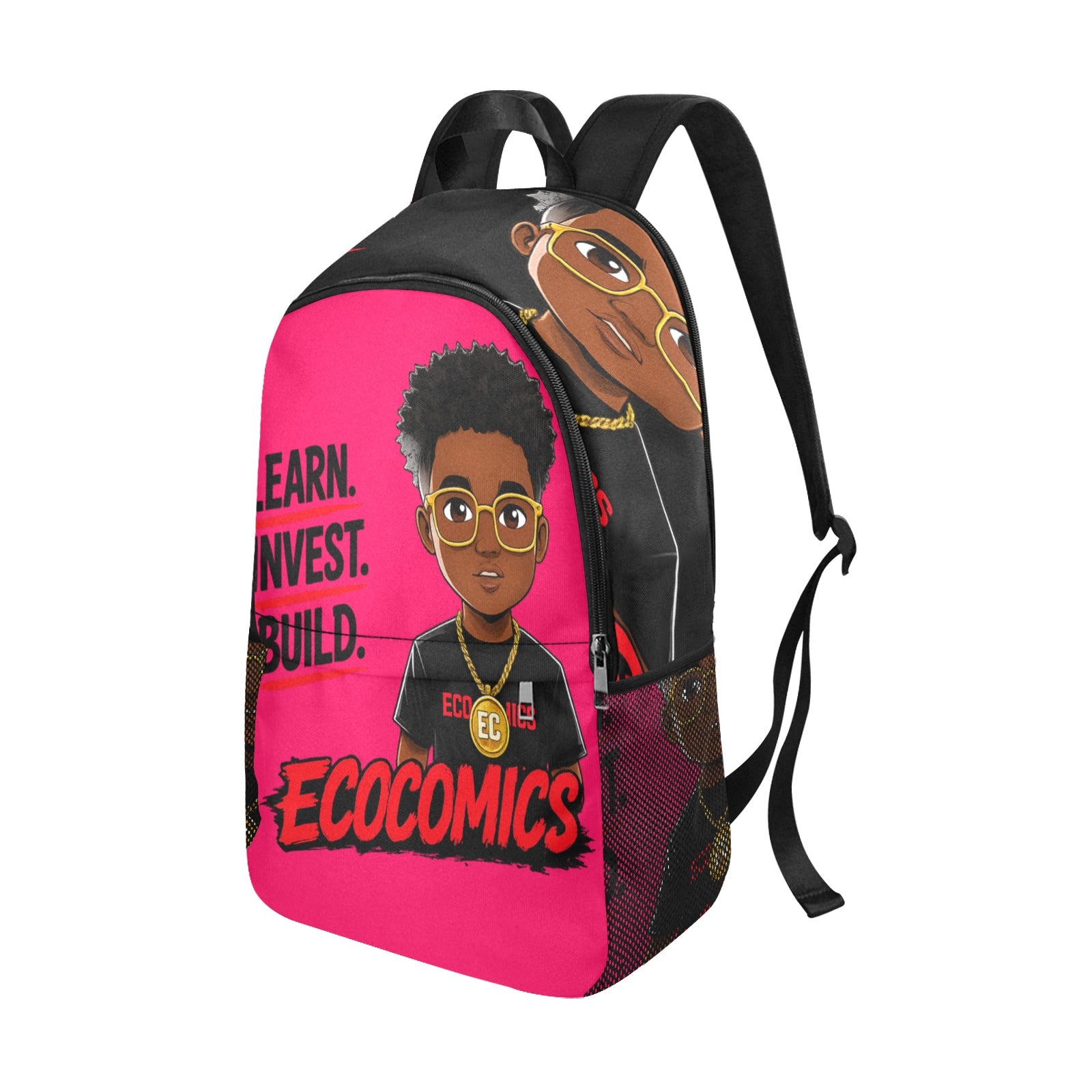 Ecocomics Pink Backpack Fabric Backpack with Side Mesh Pockets