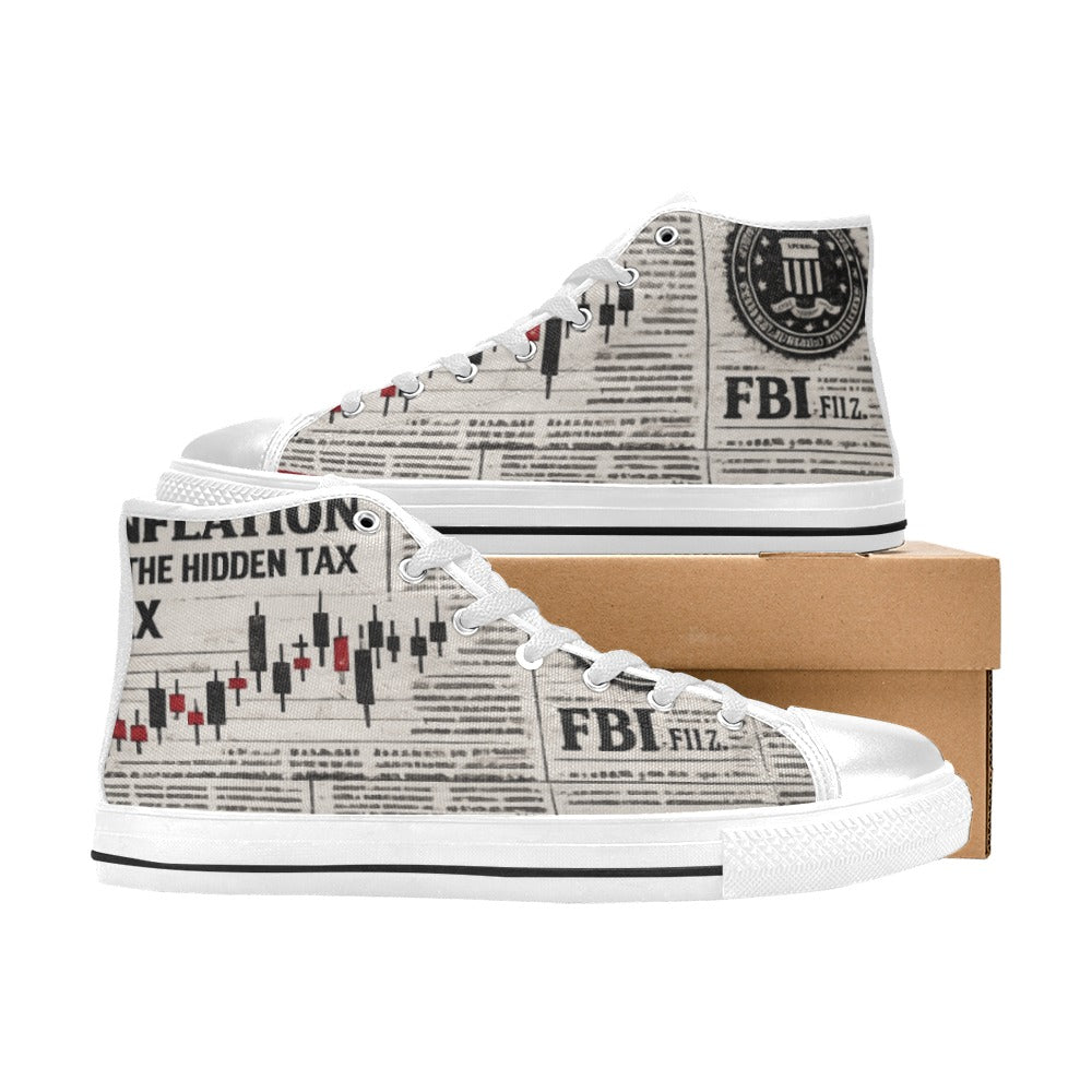 News Paper Sneakers Kids' High Top Canvas Shoes-4 Sides
