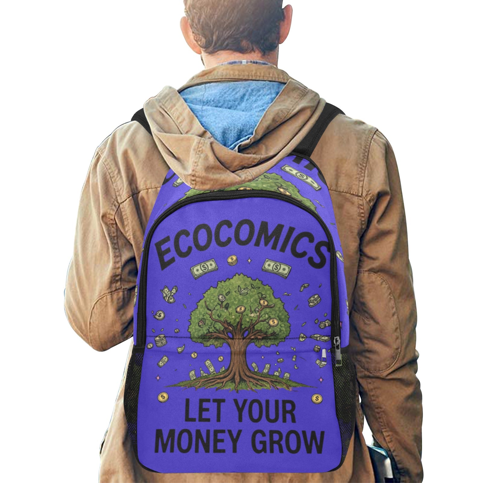 Ecocomics Blue Backpack Fabric Backpack with Side Mesh Pockets