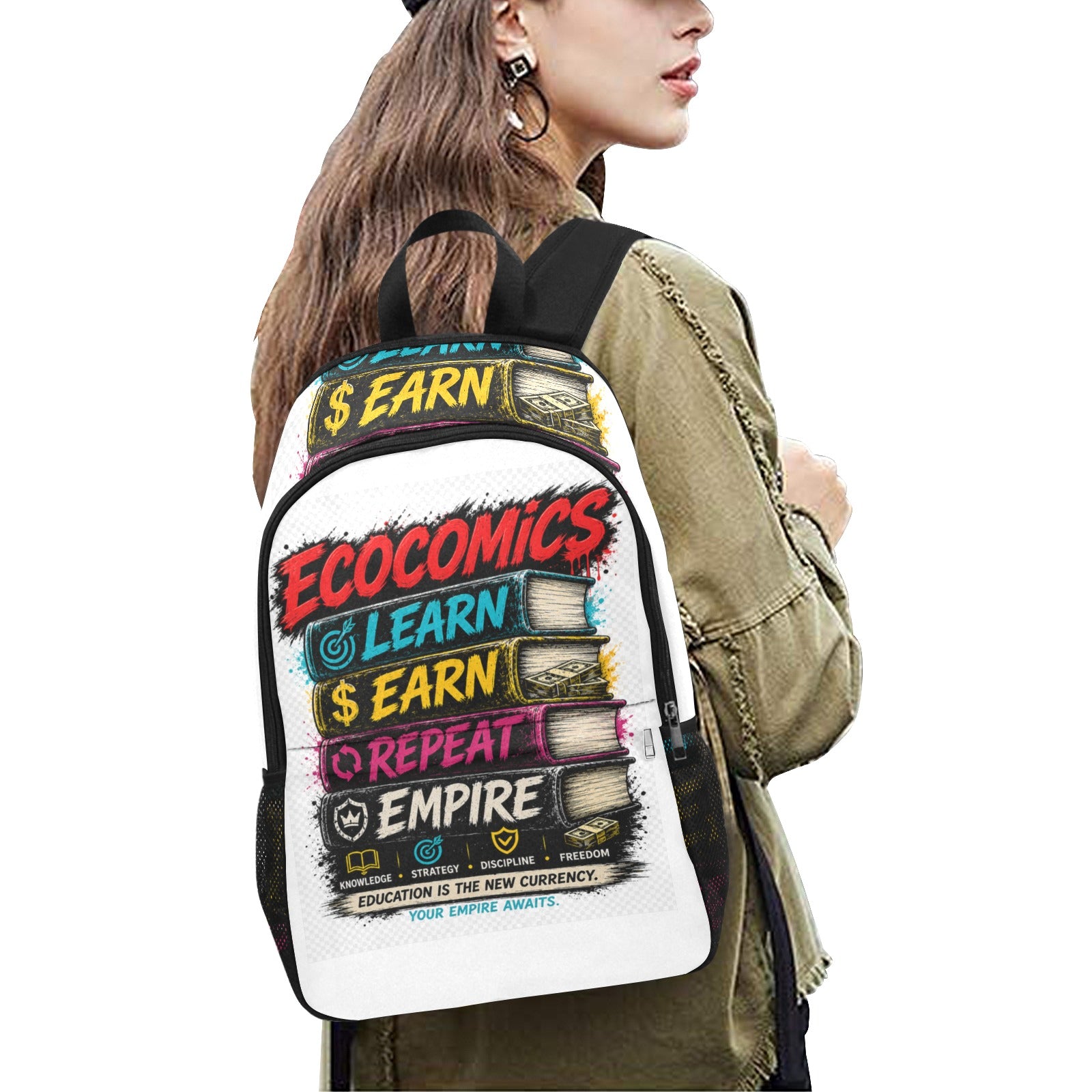 Back To School Fabric Backpack with Side Mesh Pockets