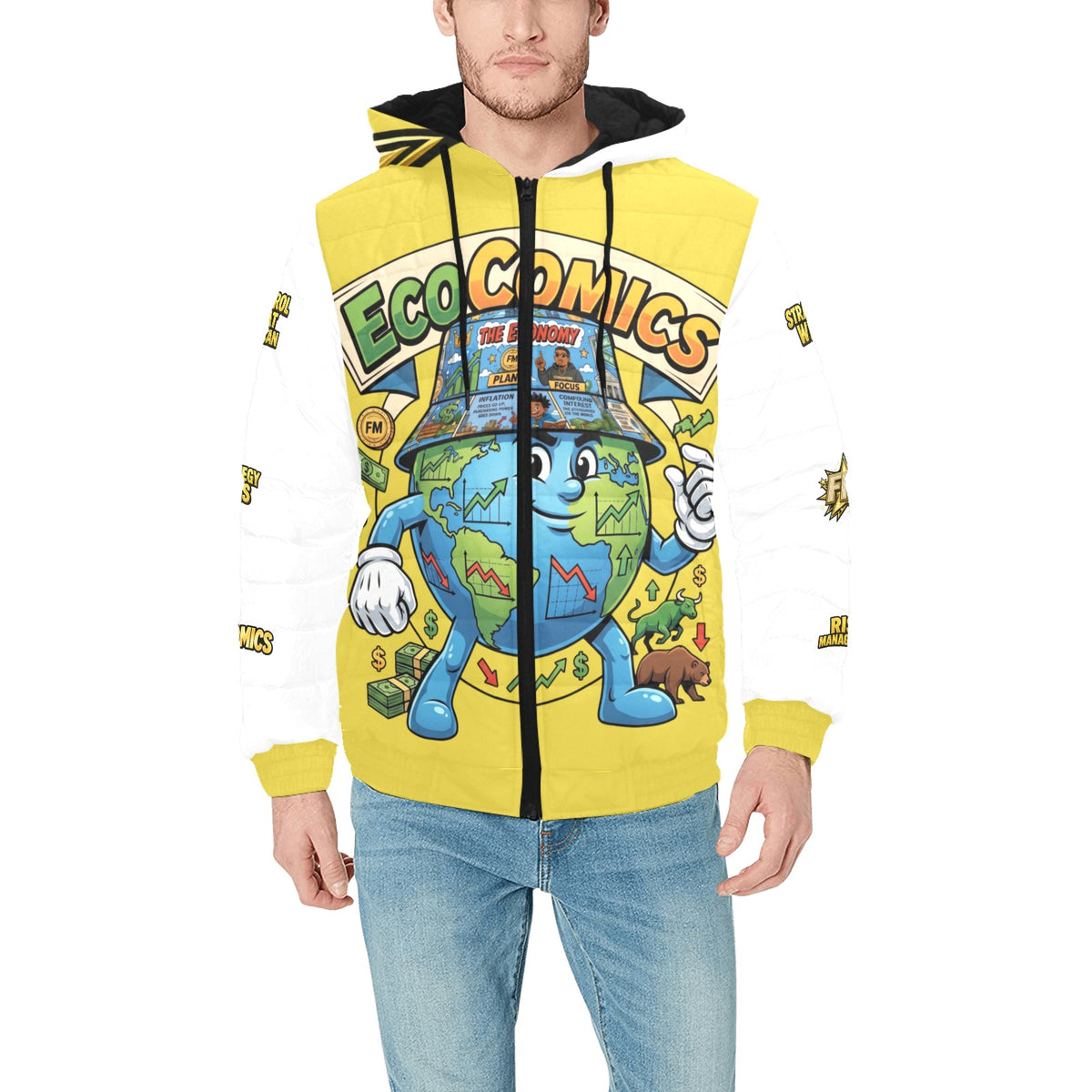 Ecocomic Bubble Jacket Yellow and White Hooded Jacket