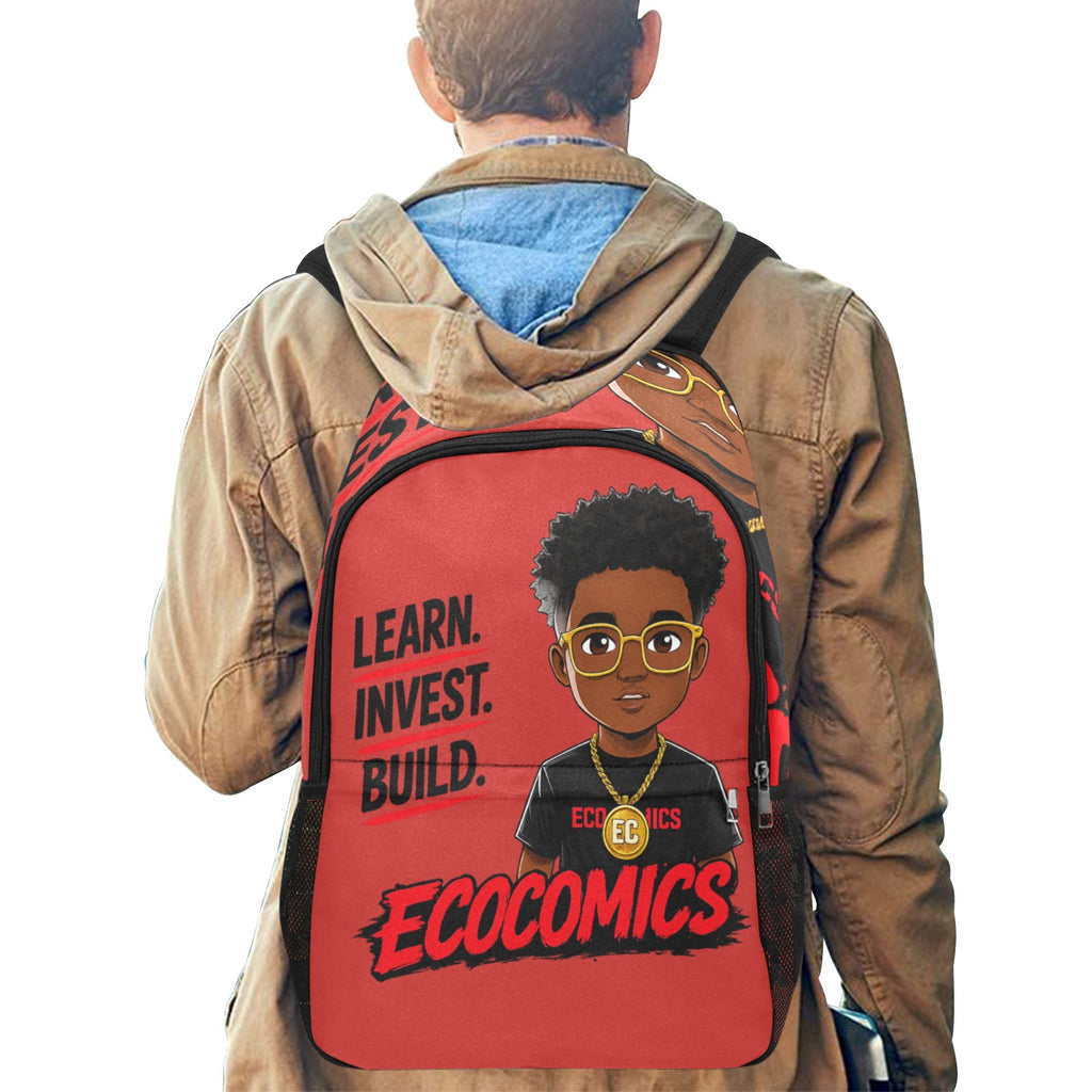 Ecocomics Red Backpack Fabric Backpack with Side Mesh Pockets
