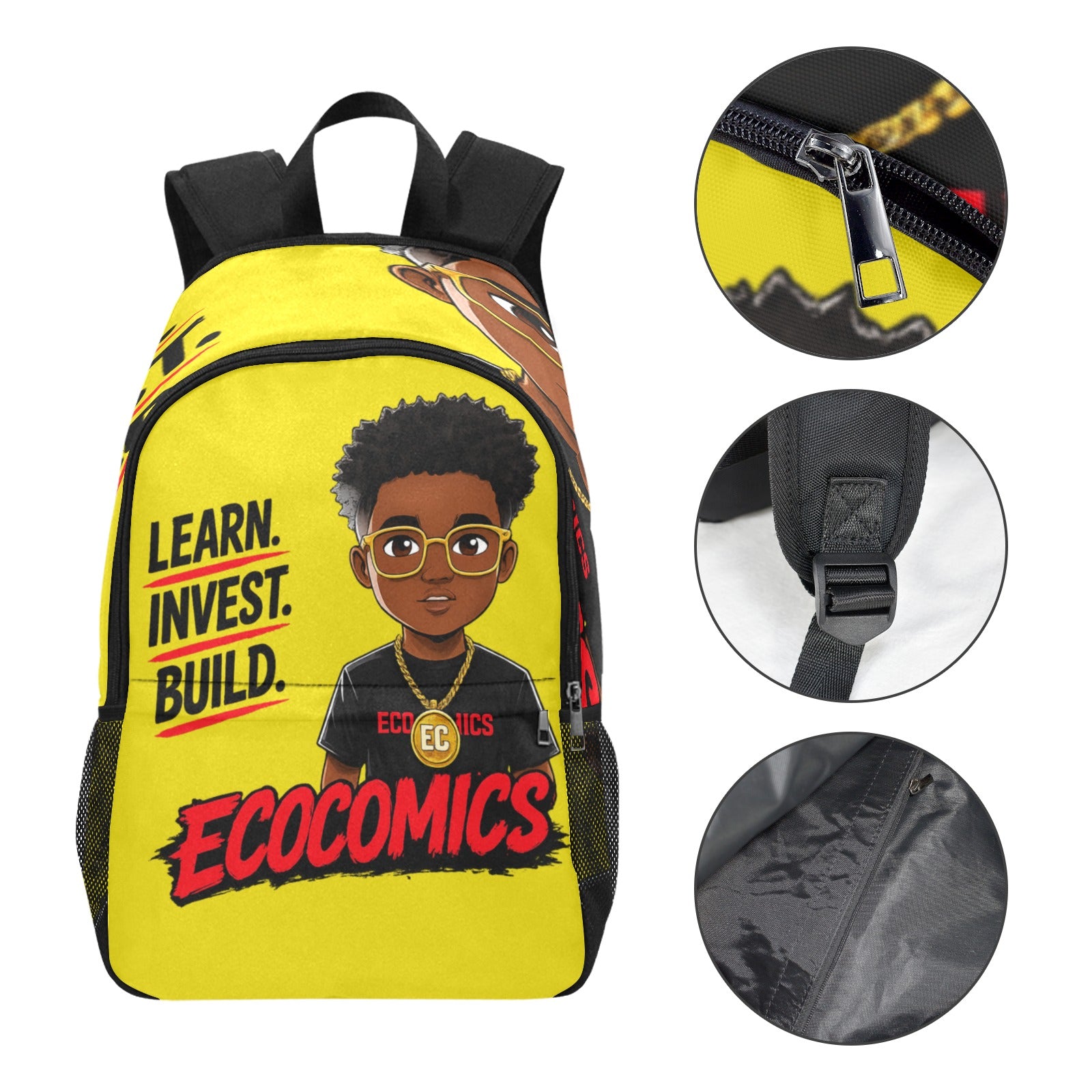 Ecocomics Yellow Backpack Fabric Backpack with Side Mesh Pockets