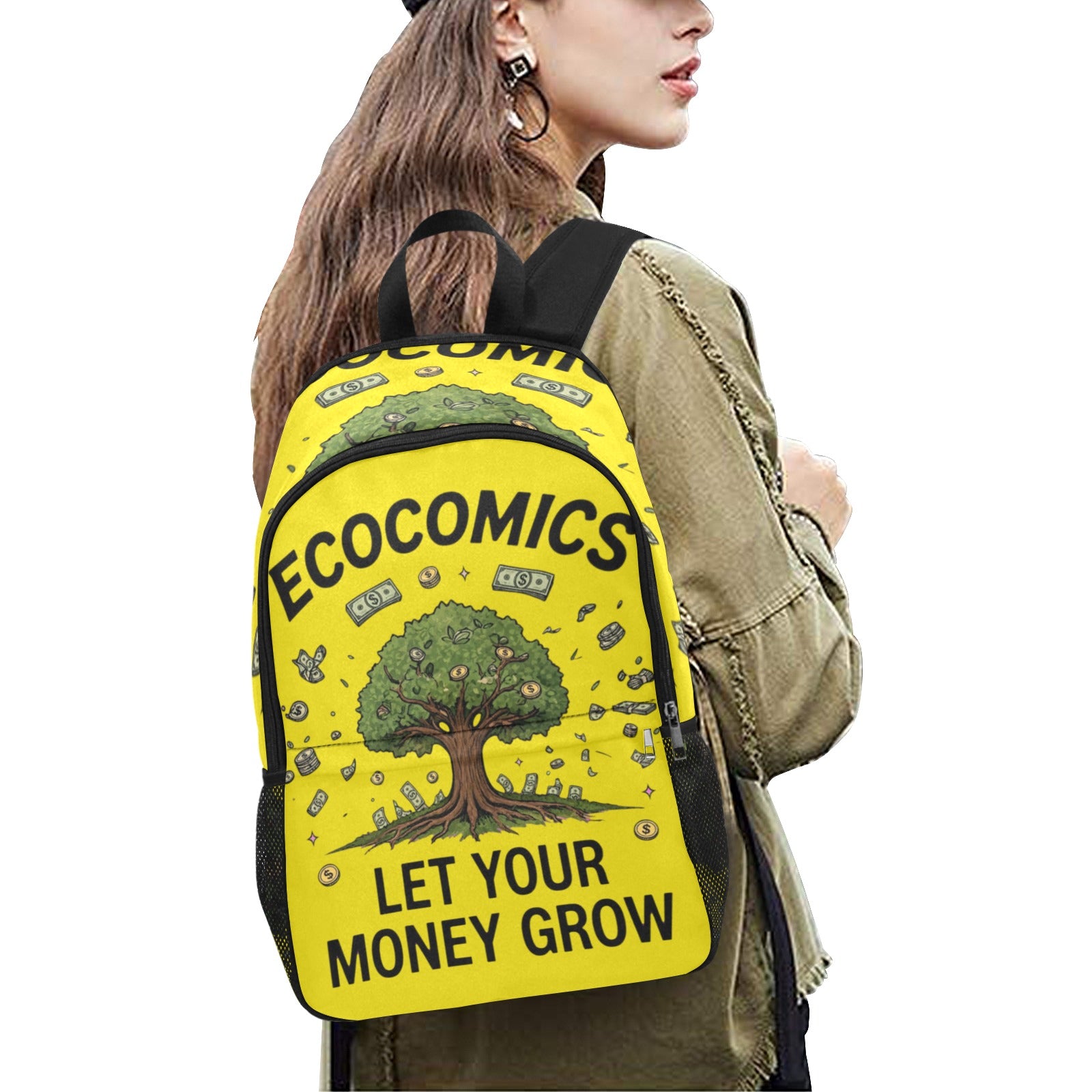 Ecocomics Yellow BackPack Fabric Backpack with Side Mesh Pockets