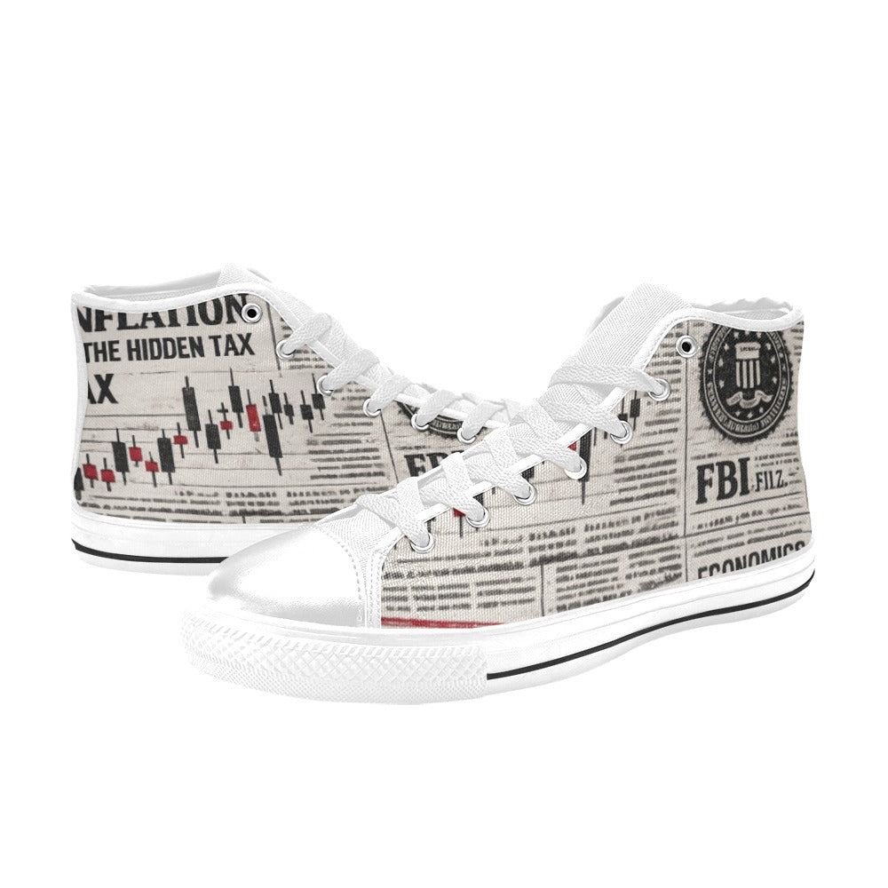 News Paper Sneakers Kids' High Top Canvas Shoes-4 Sides