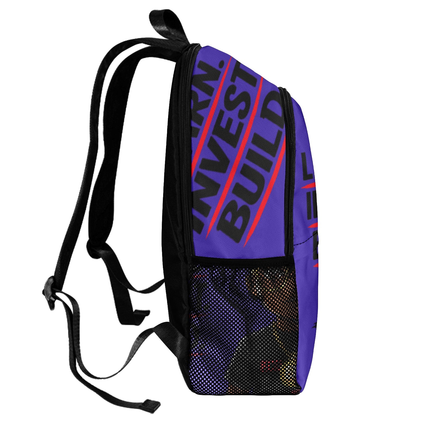 Blue Backpack Fabric Backpack with Side Mesh Pockets