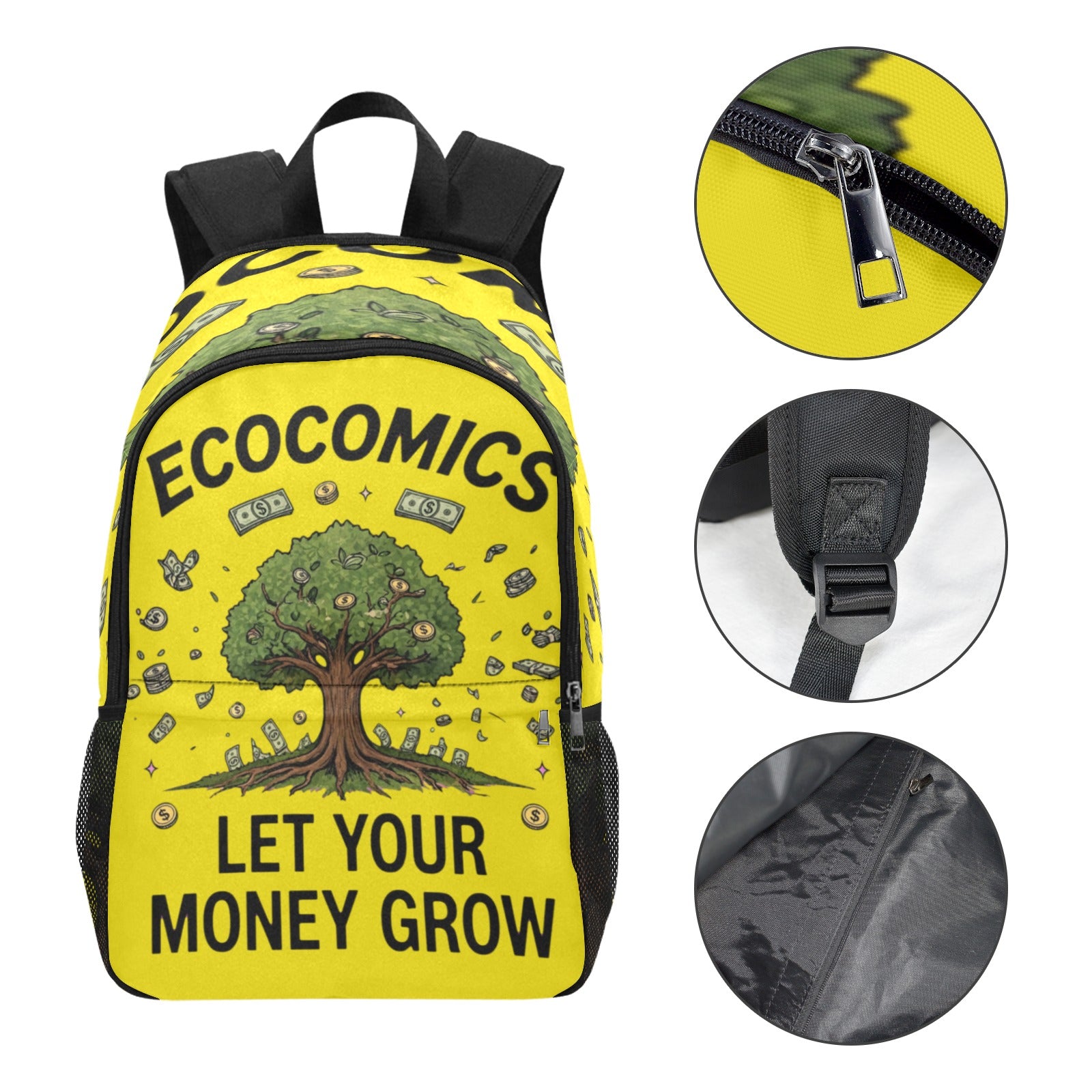 Ecocomics Yellow BackPack Fabric Backpack with Side Mesh Pockets