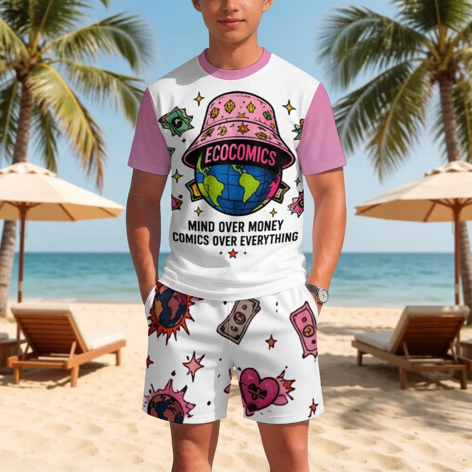 Ecocomics Mind Over Money Teen T-shirt Set White\Pink