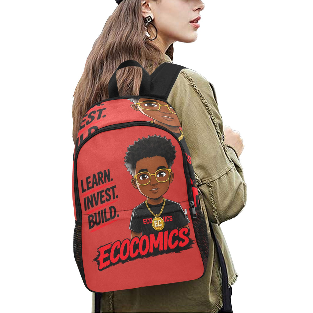 Ecocomics Red Backpack Fabric Backpack with Side Mesh Pockets