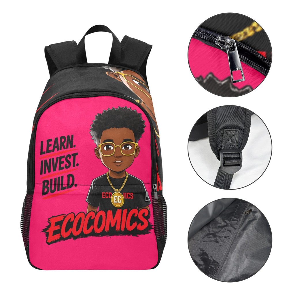 Ecocomics Pink Backpack Fabric Backpack with Side Mesh Pockets