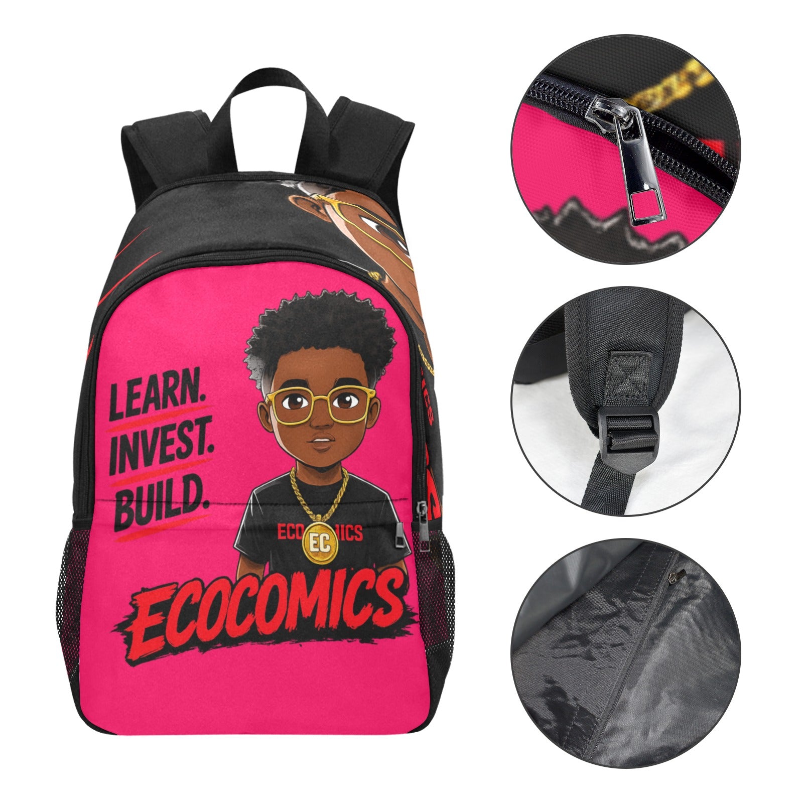 Ecocomics Pink Backpack Fabric Backpack with Side Mesh Pockets
