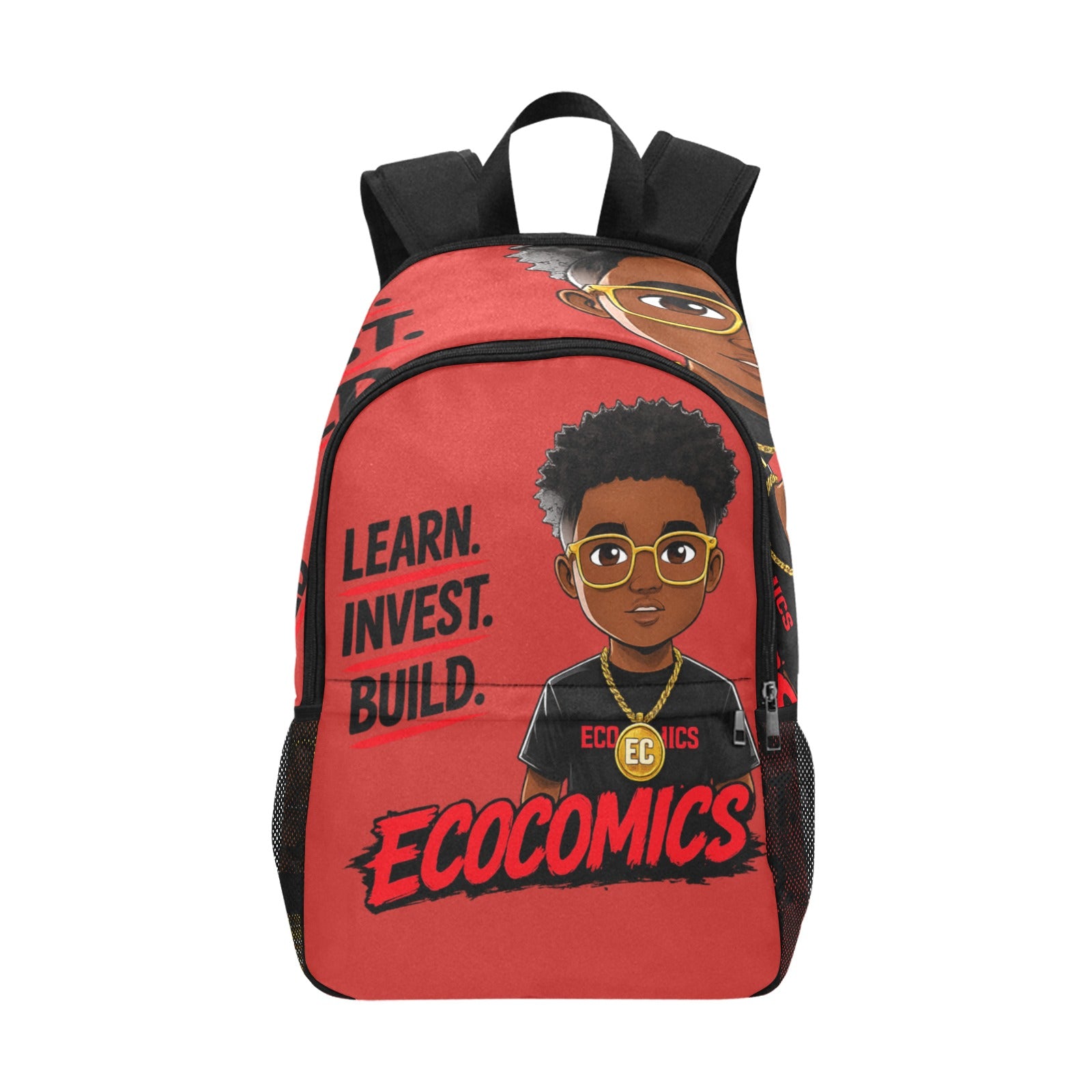 Ecocomics Red Backpack Fabric Backpack with Side Mesh Pockets