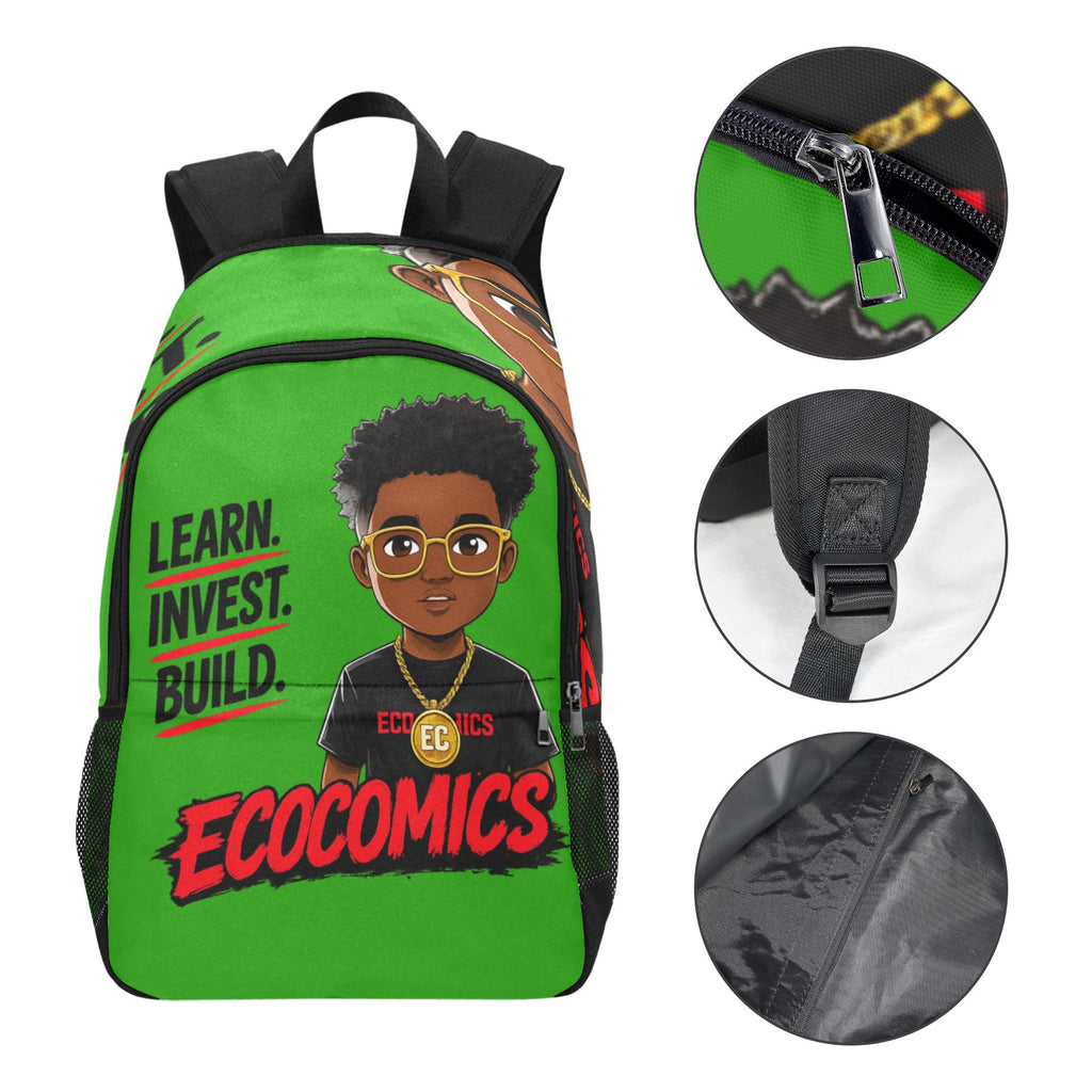 Ecocomics Green Backpack Fabric Backpack with Side Mesh Pockets