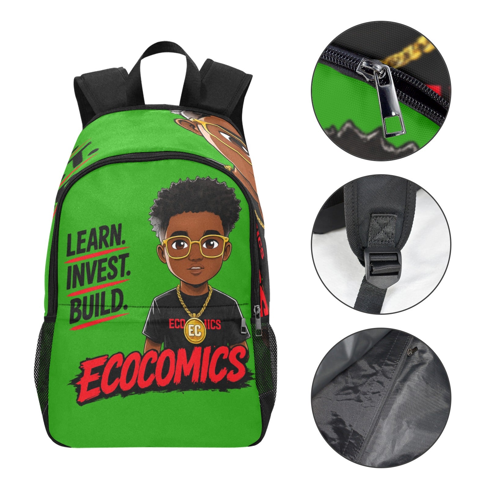 Ecocomics Green Backpack Fabric Backpack with Side Mesh Pockets