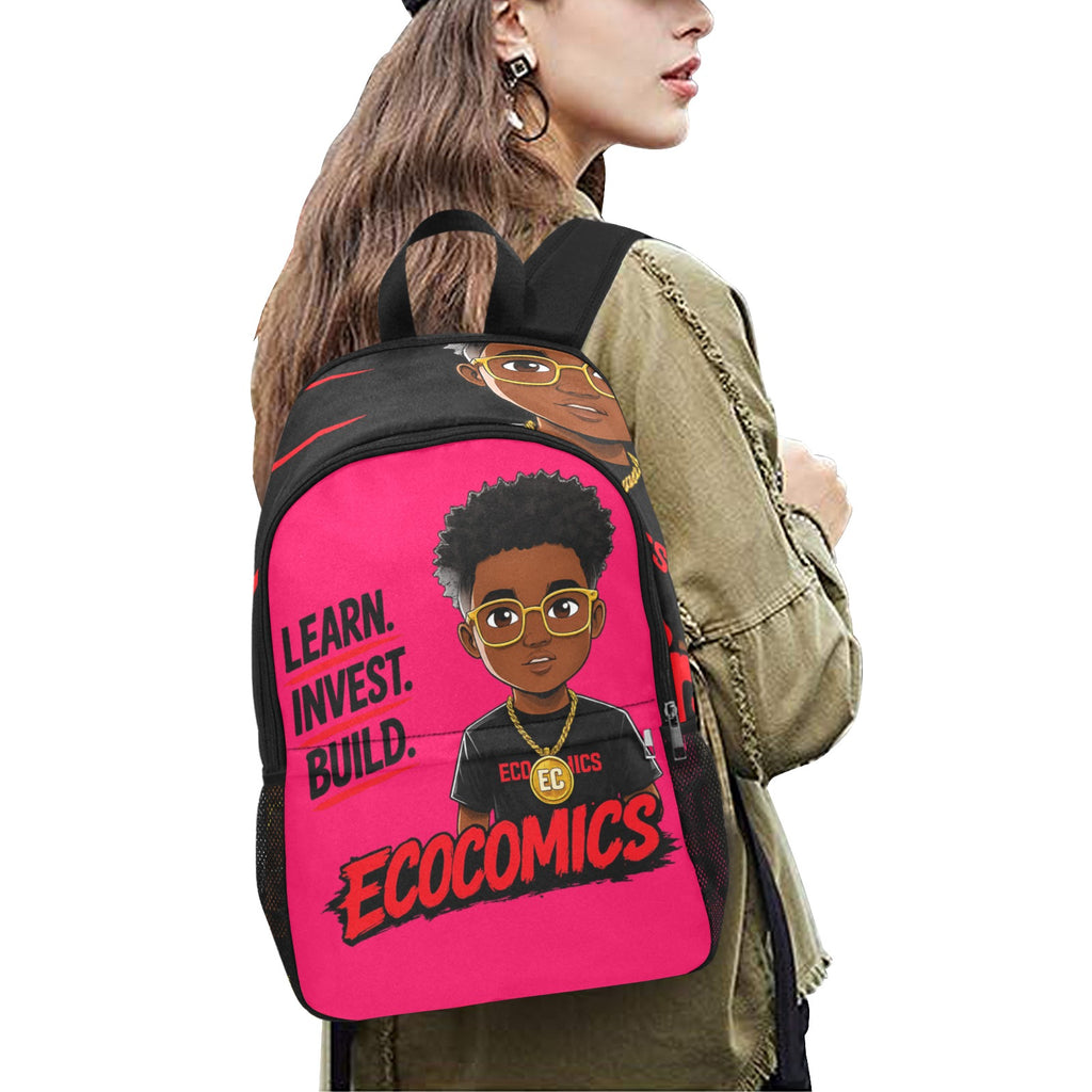 Ecocomics Pink Backpack Fabric Backpack with Side Mesh Pockets