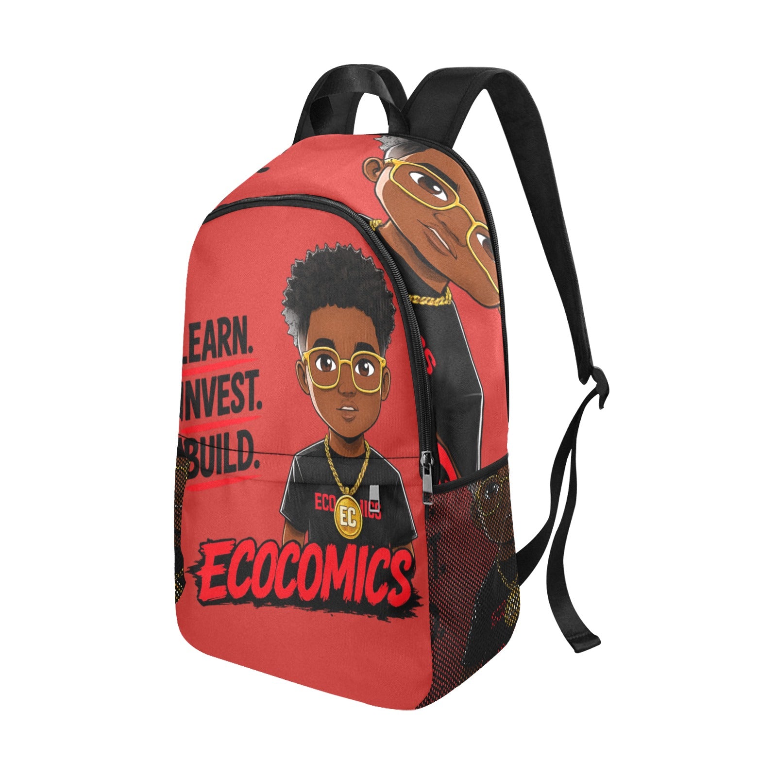 Ecocomics Red Backpack Fabric Backpack with Side Mesh Pockets