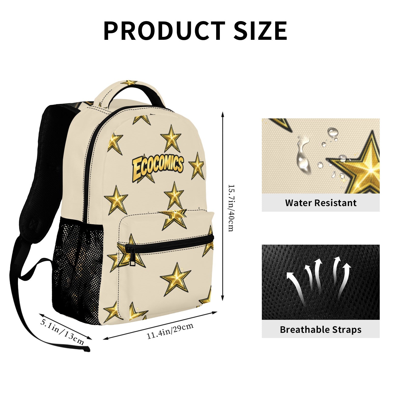 EcoComics Stars BookBag Tan Casual Backpack-Large
