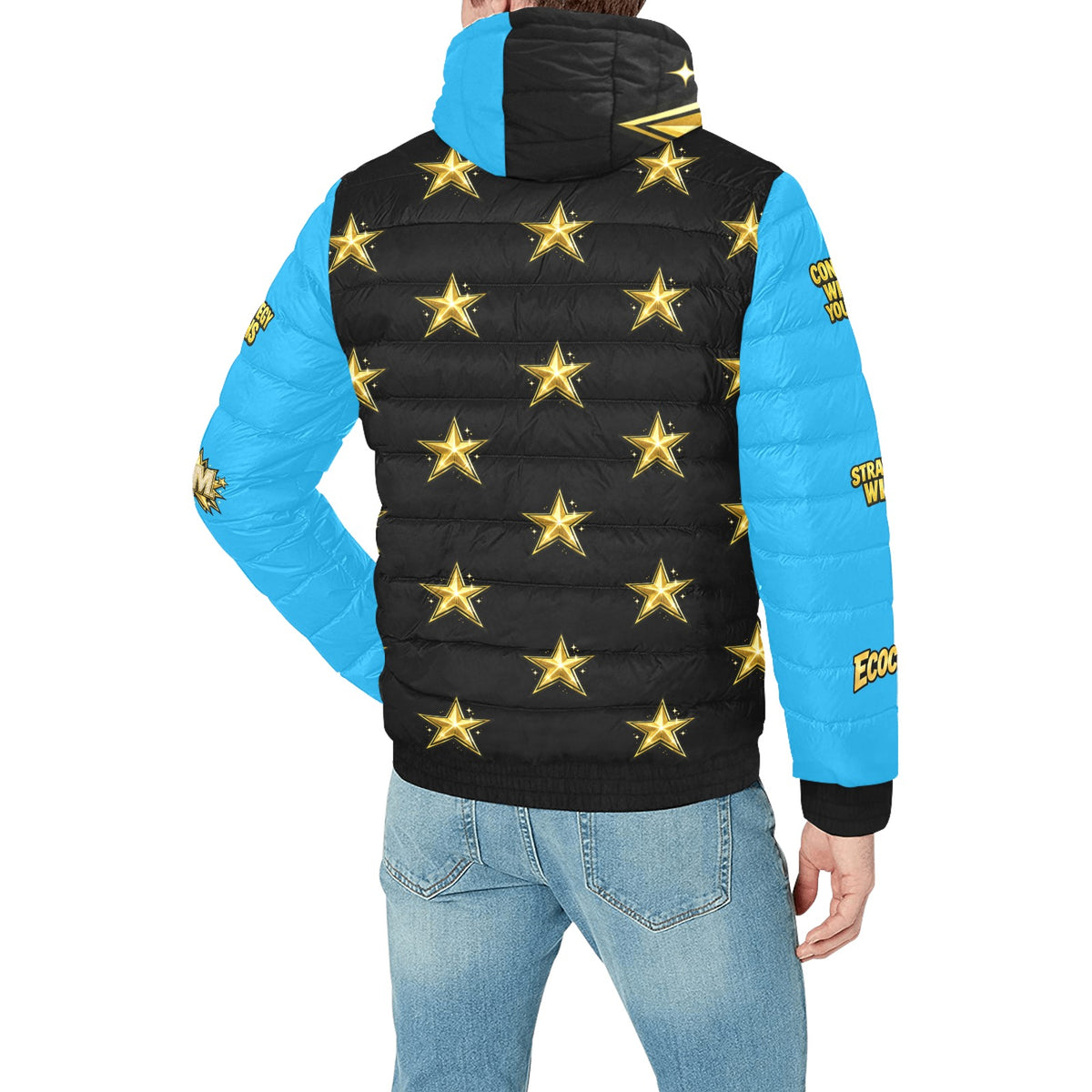 Ecocomic Bubble Jacket Black & Blue Hooded Jacket