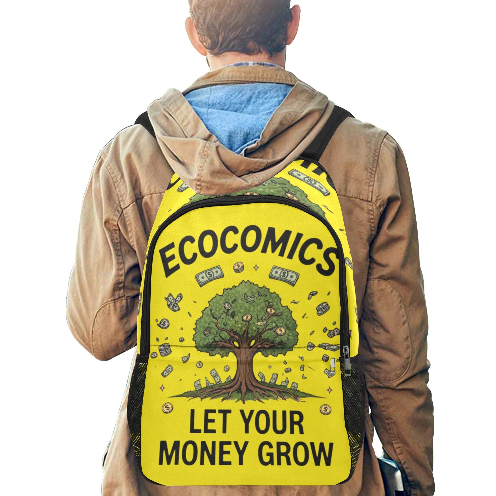 Ecocomics Yellow BackPack Fabric Backpack with Side Mesh Pockets