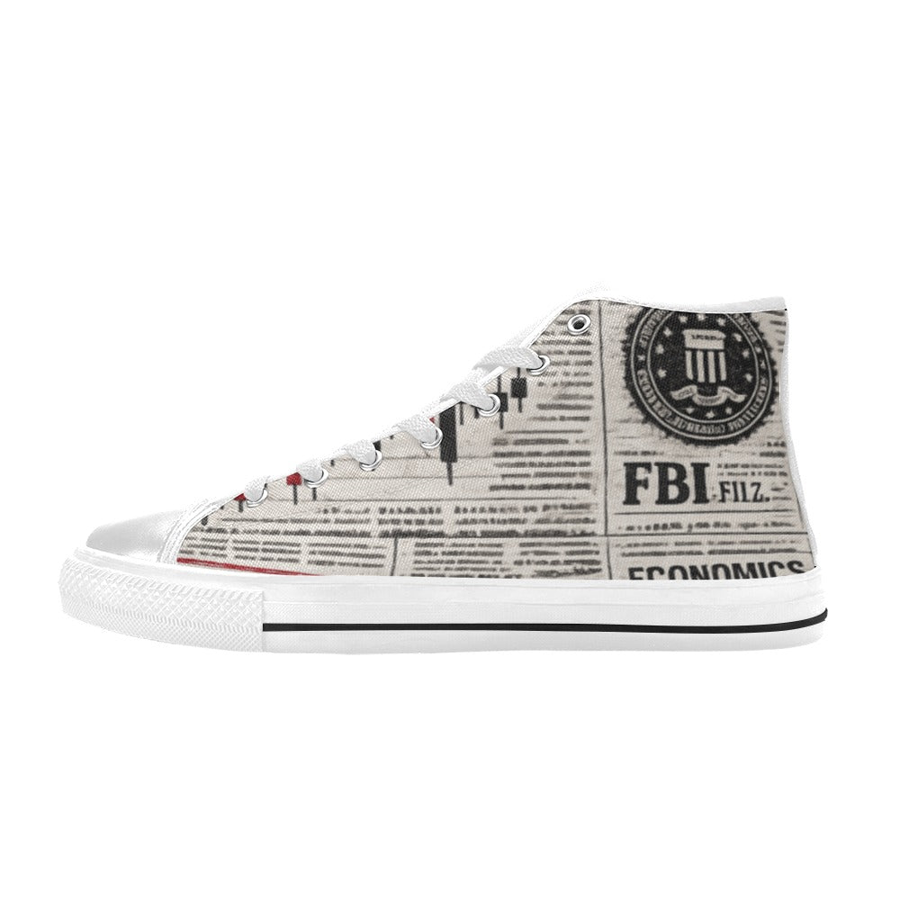News Paper Sneakers Kids' High Top Canvas Shoes-4 Sides