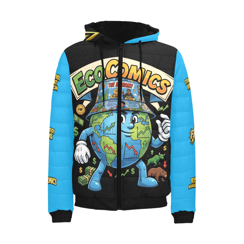 Ecocomic Bubble Jacket Black & Blue Hooded Jacket