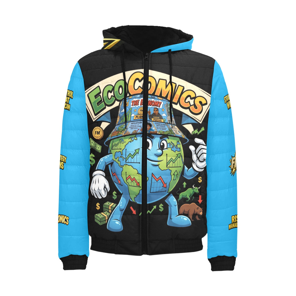 Ecocomic Bubble Jacket Black & Blue Hooded Jacket