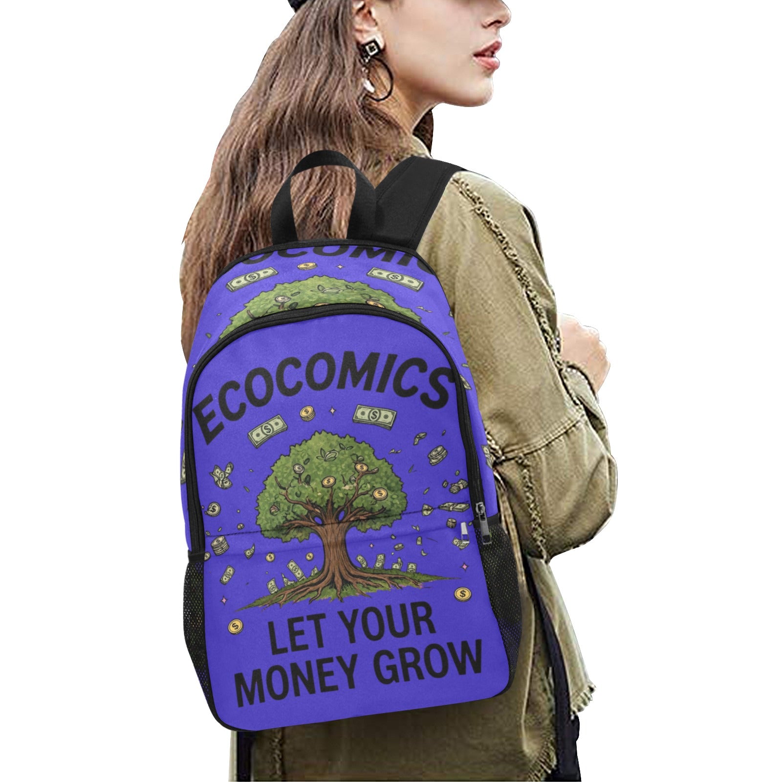 Ecocomics Blue Backpack Fabric Backpack with Side Mesh Pockets