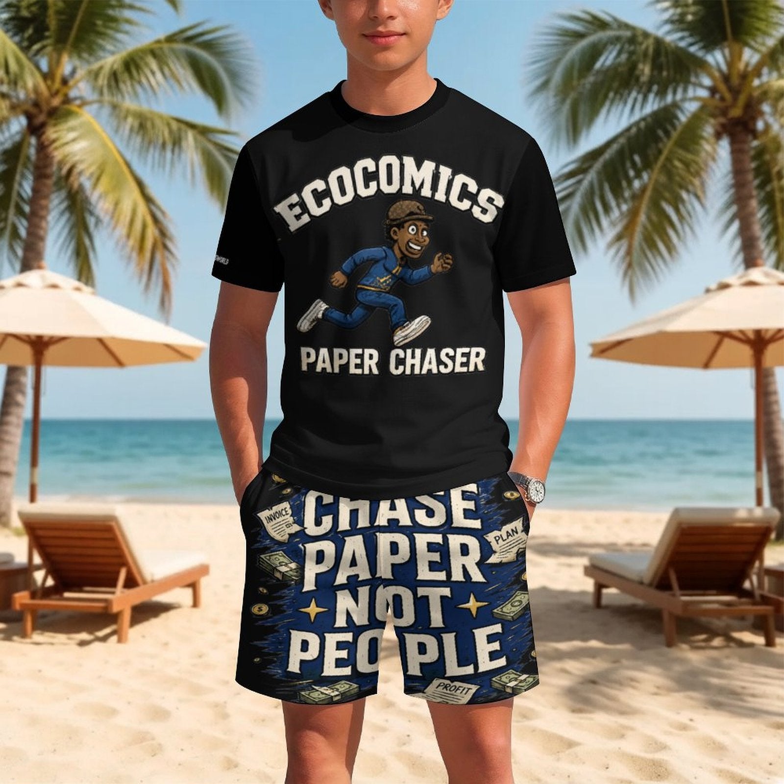 Ecocomics Paper Chaser Black Teen T-shirt Set
