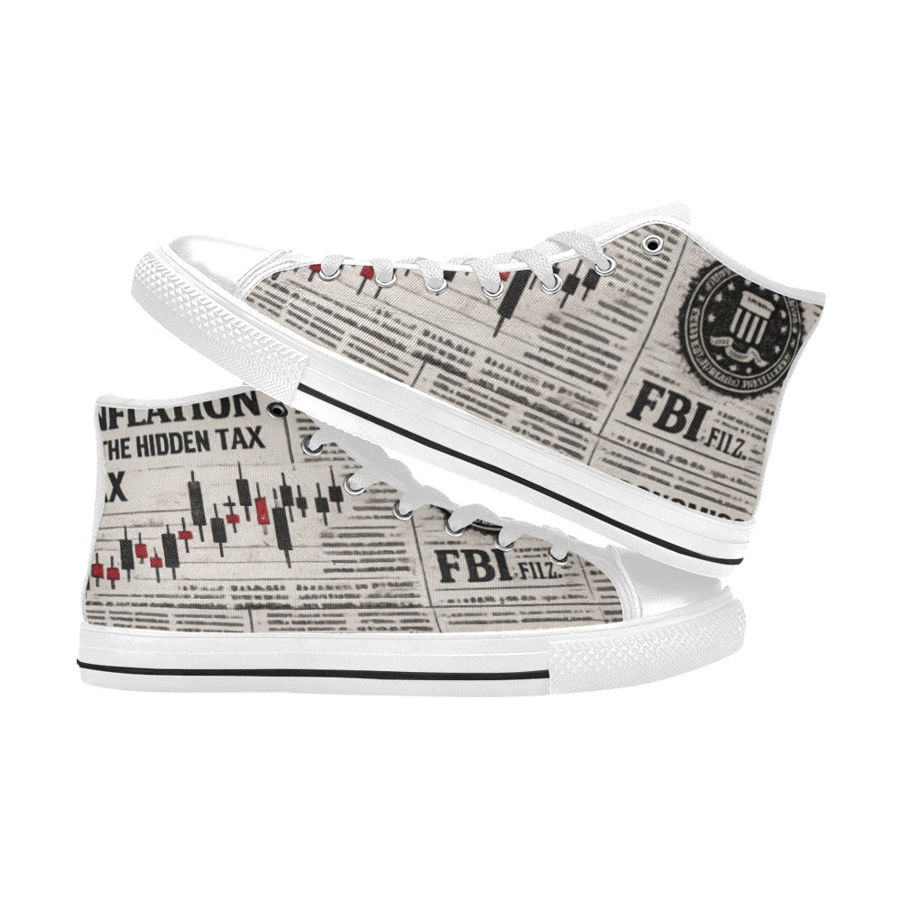 News Paper Sneakers Kids' High Top Canvas Shoes-4 Sides