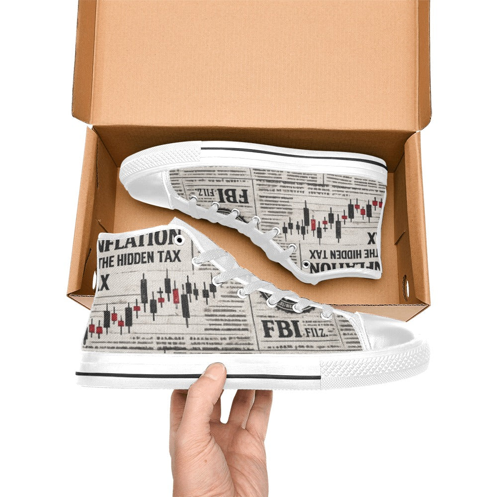 News Paper Sneakers Kids' High Top Canvas Shoes-4 Sides