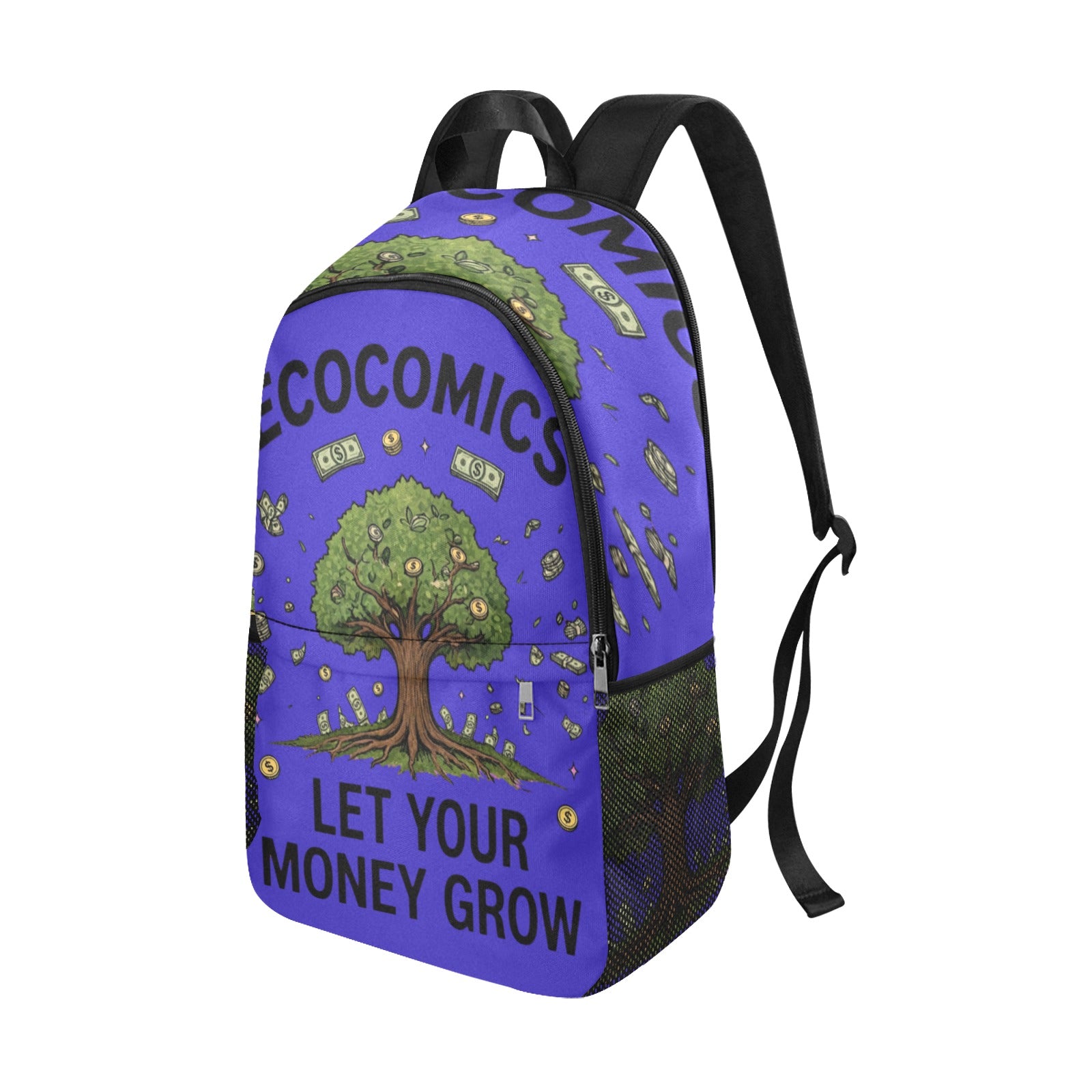 Ecocomics Blue Backpack Fabric Backpack with Side Mesh Pockets
