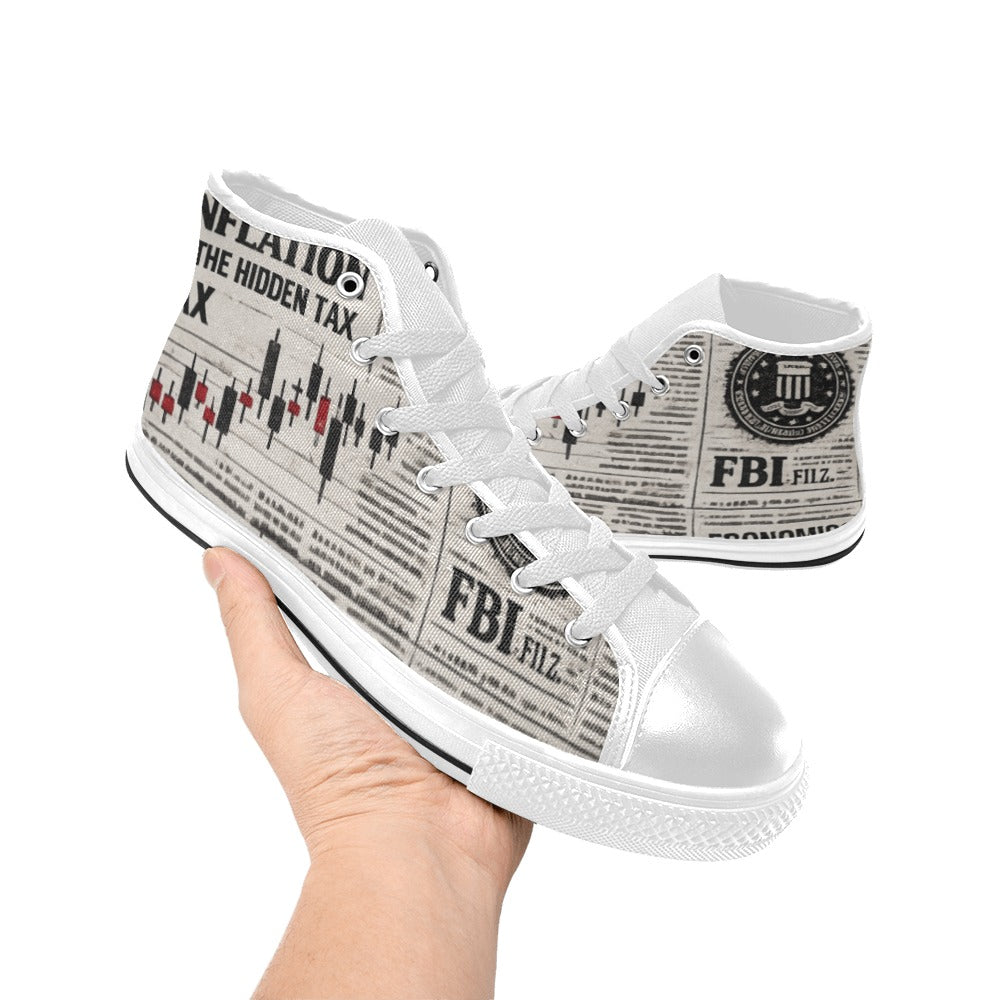 News Paper Sneakers Kids' High Top Canvas Shoes-4 Sides