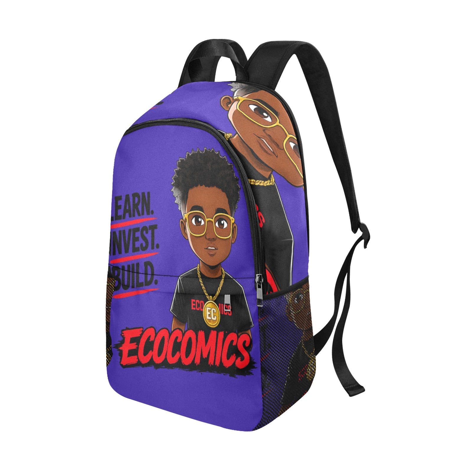 Blue Backpack Fabric Backpack with Side Mesh Pockets