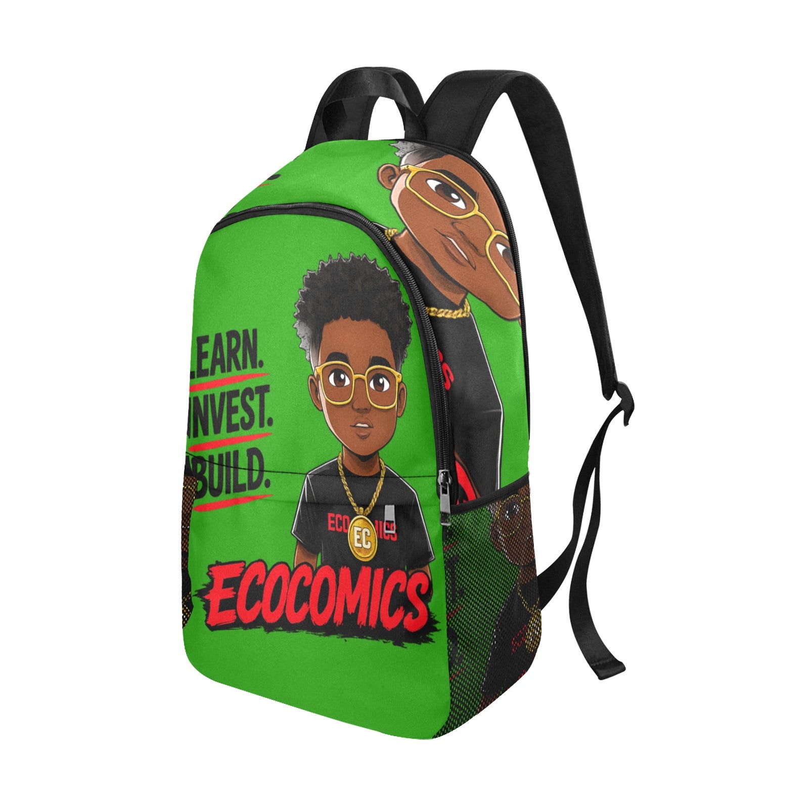 Ecocomics Green Backpack Fabric Backpack with Side Mesh Pockets